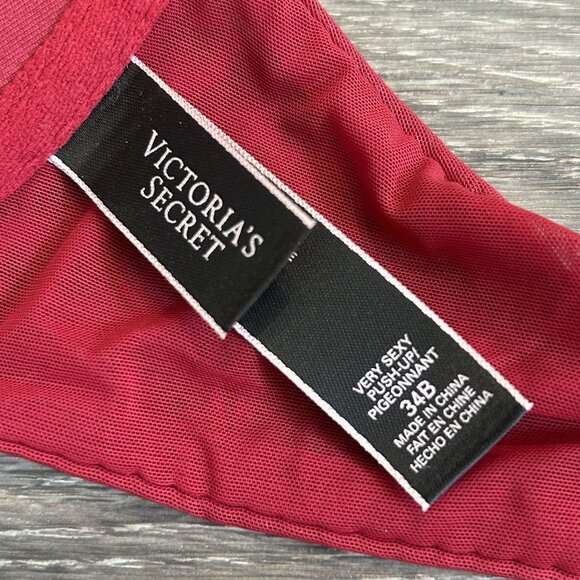 Victorias Secret 34B Very Sexy Push Up Bra Lace Floral Wine Red Gold Front Clasp - Picture 8 of 11